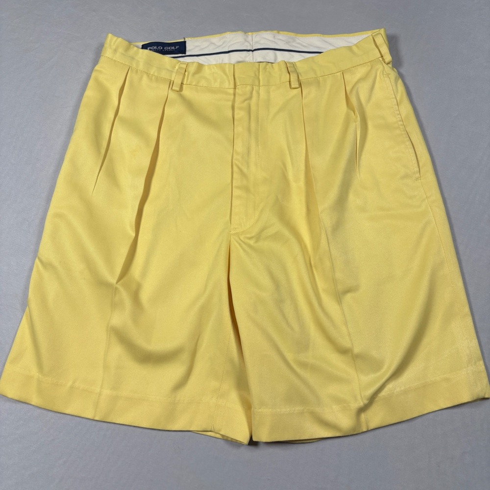 Polo Golf Ralph Lauren Shorts Mens 33 Yellow Pleated Front Solid Polyester